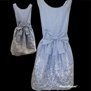 Rare Editions Toddler Baby Girl Dress Blue and White  Embroidered Bow‎ EC